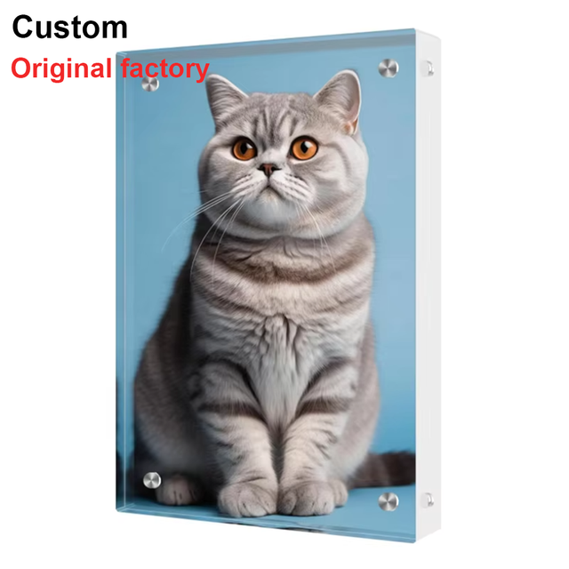 Clear 5x7 Picture Frame Double Sided Acrylic Frameless Magnetic Photo Display for Home Decoration Block Acrylic Magnetic Frame