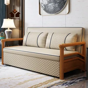 Ghế Sofa Bọc Da 2022 Cama Có Đệm Xốp Khung Gỗ Ghế Sofa Có Thể Chuyển Đổi Giường Sofa Góc Đựng Đồ Phong Cách Trung Quốc