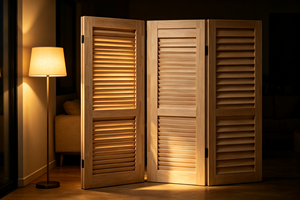 Paravent pliant en bois à 3 panneaux, design minimaliste artisanal, écran d'intimité opaque, structure de cadre, marque EFS, Anniversaire - Product Image 4