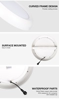 Vente chaude 20W 265mm IP44 IP54 IP65 Panneau Led rond monté en surface Downlight