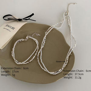 <span class=keywords><strong>Collier</strong></span> double couche torsadé en argent écrasé <span class=keywords><strong>et</strong></span> perles brillantes Boho Minimalist Vintage Elegant Delicacy Jewelry Sets for Women - Product Image 6