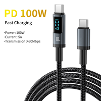 Cable de Carga Rápida Tuti de 100w, 1.2m, Cable de Datos USB Tipo C a C con Trenzado de Nailon para Teléfono con Pantalla, en Stock