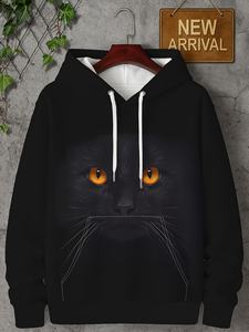 เสื้อฮู้ดผู้ชายแขน<span class=keywords><strong>ยาว</strong></span>สไตล์โกธิค พิมพ์ลาย<span class=keywords><strong>แมว</strong></span>ดำสุดเท่ ตาสีส้มเรืองแสง <span class=keywords><strong>หนวด</strong></span>กราฟิก พิมพ์ลายดิจิตอล 3 มิติ ผ้าซาติน แห้งเร็ว - Product Image 1
