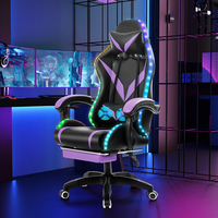 Chaise de jeu ergonomique AJUNION avec LED, coussin lombaire massant réglable, accoudoirs articulés, chaise de jeu inclinable