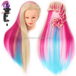 Tête de mannequin d'entraînement en cheveux colorés arc-en-ciel violet avec technique de maquillage, perruque nouée à la main, tête d'entraînement pour la coupe de cheveux - Product Image 1