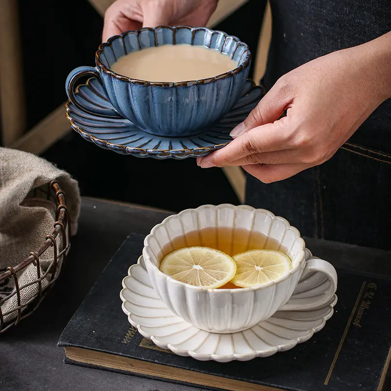Японская керамическая кружка креативная кофейная тарелка в форме хризантемы набор простая Ретро чашка для послеобеденного чая