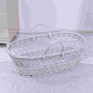 <strong>Classic</strong> Handmade Wicker Moses Basket Lightweight Breathable Baby Cradle with Reinforced Handle Portable Bassinet for Newborn - Product Image 1