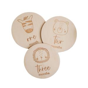 Style nordique Ins Folk Art en bois bébé carte mensuelle dessin animé Animal <span class=keywords><strong>disque</strong></span> commémoratif jalon pour la croissance bébé Photo - Product Image 6