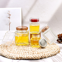 60 ML 90 ML 110 ML 210 ML 300ML Stoples Kaca Bening Segi Enam untuk Makanan Selai Madu Kemasan Botol Kaca dengan Tutup Sekrup Akrilik