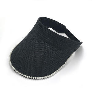 Femmes dames été extérieur protection solaire plage solide large bord pierres cristaux perles strass visière chapeau de paille chapeau de soleil - Product Image 6