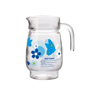 1.3L impression pichet en verre d'eau froide avec couvercle en verre potable cruche