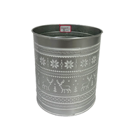 Pot de fleurs cylindrique en métal galvanisé blanc vieilli avec motif renne, flocon de neige et arbre de Noël