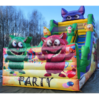 Structure gonflable commerciale en PVC à louer avec toboggan, toboggan gonflable sec Monster pour enfants