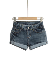 Pantalones cortos de mujer de moda de verano Retro americano de cintura alta de mezclilla costura botón detalle bordado bolsillo trasero moda Casual tela - Product Image 2