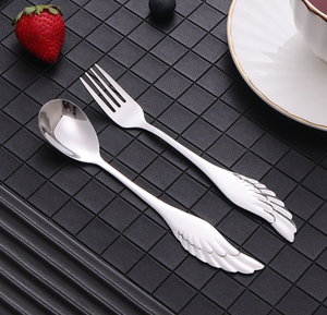 DFC0350 Cuchara-tenedor creativa con forma de ala, de acero inoxidable 304, para el hogar, para niños, para frutas, postres, café, cuchara para remover, personalizable. - Product Image 1