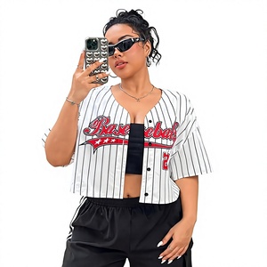 Maillot de baseball unisexe court à rayures imprimées par transfert thermique, style vintage streetwear, respirant à l'avant - Product Image 1