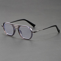 Nouvelles Lunettes Photochromiques Anti-Lumière Bleue Rétro à Monture Ronde pour Hommes, Double Pont, Tendance
