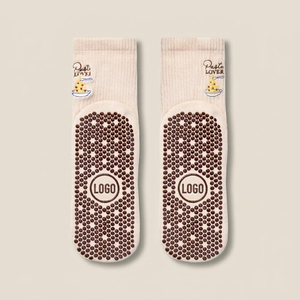 <b>Custom</b> Embroidered Non-Slip Crew <b>Socks</b> Full-Sole Silicone <b>Grip</b> Dots Heather Grey Cotton Blend Yoga Pilates Barre Gripper - Product Image 3