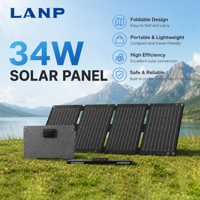 34W 24% Efficient Foldable Solar Panel IP67 Waterproof USB Charger Lightweight Portable Backpack Clip Camping Hiking Outdoor