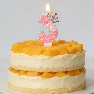 เทียนวันเกิดสีชมพูรูปมงกุฎวิบวับ ดีไซน์สร้างสรรค์ ตัวเลข 0-9 เทียนทำมือสำหรับตกแต่งเค้กงานปาร์ตี้และงานแต่งงาน - Product Image 6