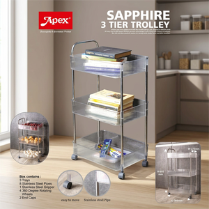 Chariot de rangement à roulettes ANAX SAPPHIRE à 3 niveaux, étagères en acrylique, chariot en métal, organisateur mobile pour la cuisine, le salon - Product Image 3