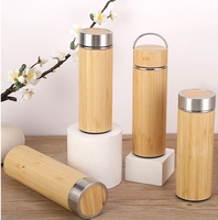 Botol air bambu ramah lingkungan 500ML, botol Stainless Steel dengan tutup bambu