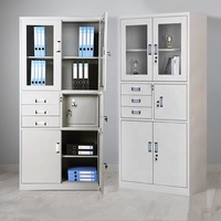 Armoire de rangement de documents en métal, armoire d'archives de bureau, armoire de classement en acier et verre haute avec 3 tiroirs et coffre-fort dissimulé