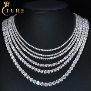 Bracciale e <span class=keywords><strong>Collana</strong></span> <span class=keywords><strong>a</strong></span> <span class=keywords><strong>Catena</strong></span> Tennis in <span class=keywords><strong>Argento</strong></span> Sterling 925 Placcato Oro Bianco con Grappoli di Diamanti Moissanite VVS Stile Hip Hop di Alta Gioielleria per <span class=keywords><strong>Uomo</strong></span> e Donna - Product Image 1