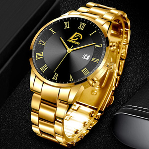 Luxuriöse Herrenuhr mit individuellem Logo aus Edelstahl, Gold-Blau, Kalender, DIJANES Quarz-Armbanduhr, Relogio Masculino - Product Image 4