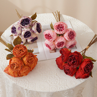 Lot de 5 têtes de pivoines artificielles vintage en soie, bouquet de roses Austin, couleur brûlée, pour décoration de mariage et de table, vente en gros