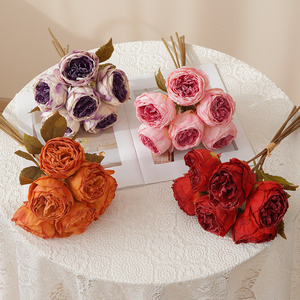 Lot de 5 têtes de pivoines artificielles vintage en soie, bouquet de roses Austin, couleur brû<span class=keywords><strong>l</strong></span>ée, pour décoration de mariage et de table, vente en gros - Product Image 2