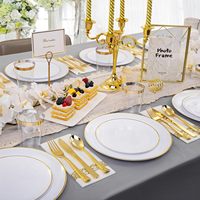 Vente chaude 175 Pièces Ensemble De Vaisselle En Or pour 25 Invités Assiettes En Plastique Ensemble De Vaisselle Couverts Jetables pour La Fête De Mariage