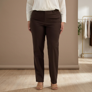 Pantalon droit taille mi-haute en mélange de laine couleur unie pour femme, infroissable, coupe classique, longueur complète, décontracté, pour l'automne - Product Image 4