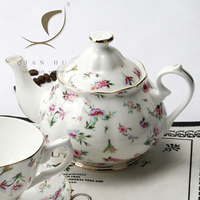 Vintage QIAN HU rétro européen Style britannique Floral décalcomanie os chine après-midi thé 570ml théière avec jante en or véritable