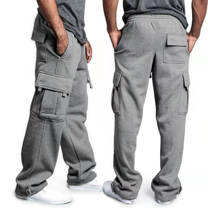 Pantaloni Cargo Oversize <span class=keywords><strong>Grigi</strong></span> con 6 Tasche Personalizzati per <span class=keywords><strong>Uomo</strong></span> <span class=keywords><strong>Joggers</strong></span> Dritti Stile Streetwear - Product Image 1