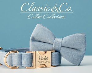 Collier et laisse pour chien personnalisés avec nom gravé, boucle en métal, bleu poussière, avec clochette et nœud, livraison gratuite - Product Image 2