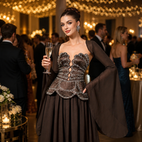 Robe de soirée saoudienne sans bretelles, ornée de perles, avec haut à volants, en mousseline de soie, longue, à manches évasées, pour femme, pour mariage, fête ou cérémonie