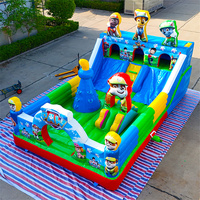 Château gonflable à thème chien Paw Dog avec double toboggan, structure de saut pour enfants en PVC, parcours d'obstacles pour la maison et le jardin