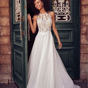 European American Style Lace Halter Neck Wedding Dress Empire Waist Long Sleeveless Breathable For Wedding Outdoor Activities - Product Image 1