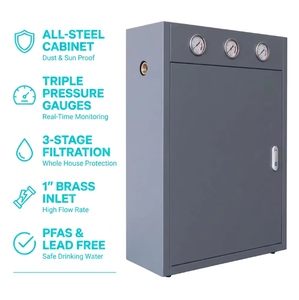 Filtre <span class=keywords><strong>à</strong></span> <span class=keywords><strong>eau</strong></span> pour toute la maison <span class=keywords><strong>à</strong></span> 3 étapes Big Blue Jumbo avec armoire en acier, 3 manomètres, filtre <span class=keywords><strong>à</strong></span> sédiments <span class=keywords><strong>à</strong></span> haut débit pour réservoir de toit - Product Image 1