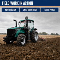 Tracteur 4x4 de 160 CV avec cabine climatisée, GPS haute précision pour grandes exploitations agricoles, labourage de sols lourds, compatible avec plus de 30 équipements