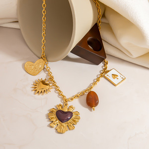 Collier pendentif cœur en acier inoxydable plaqué or 18 carats pour femme, chaîne de clavicule de luxe DIY - Product Image 4