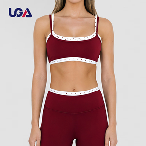 Double Layer Sports Workout 2 In 1 Bra Contrast Trimmed Straps Spot Pattern Dot Print Yoga Set