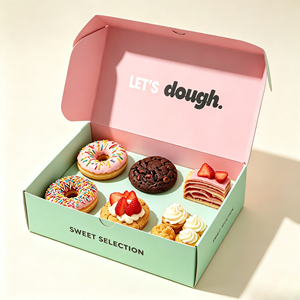Boîtes d'emballage en <span class=keywords><strong>carton</strong></span> pliables écologiques de qualité <span class=keywords><strong>alimentaire</strong></span> avec logo personnalisé pour gâteaux, biscuits, pains, pâtisseries, beignets, macarons, crêpes - Product Image 1