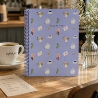 Cuaderno Elegante para la Hora del Té con Diseño de Café y Gato, Páginas Interiores de Colores Exquisitos, Encuadernado en Espiral A4, 100 Hojas