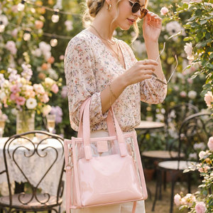Borsa Tote in PVC Trasparente Rosa con Tasca Interna Staccabile, Borsa a Spalla Impermeabile in Stile Jelly per <span class=keywords><strong>Viaggi</strong></span> Estivi - Product Image 4