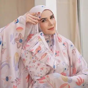 2024 disesuaikan dicetak pra set muslim mukena telengkung satin sutra hijab eksklusif doa garmen jilbab pakaian