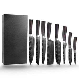 7cr17mov thép carbon cao 8-mảnh đầu bếp dao thiết lập Laser Damascus kết cấu mô hình dao nhà bếp cho hộp quà tặng bao bì - Product Image 1