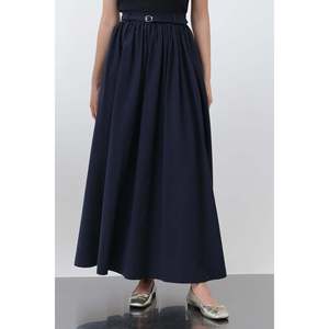 <b>Women's</b> Denim <b>Skirt</b> with Gathered Waist and Belt Detail - 20649ETK - <b>NAVY</b> - Product Image 1