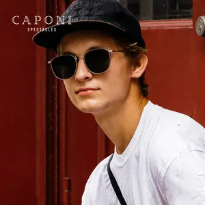 CAPONI güneş gözlüğü erkekler markalı moda Vintage gözlük alaşım çerçeve UV ışını filtresi polarize tonları erkek CP1872